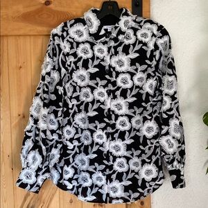 Floral Embroidered Black and White Shirt